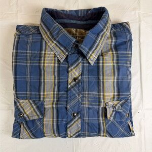 Realtree Blue Plaid Black Snap Shirt with Yellow and Gray‎ Stripes